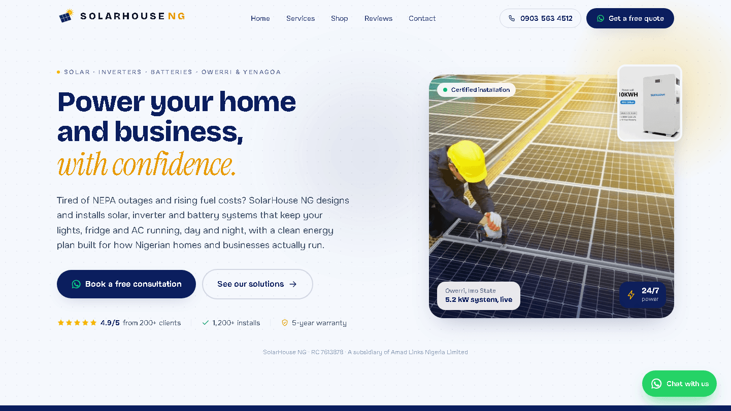 SolarHouse NG website homepage